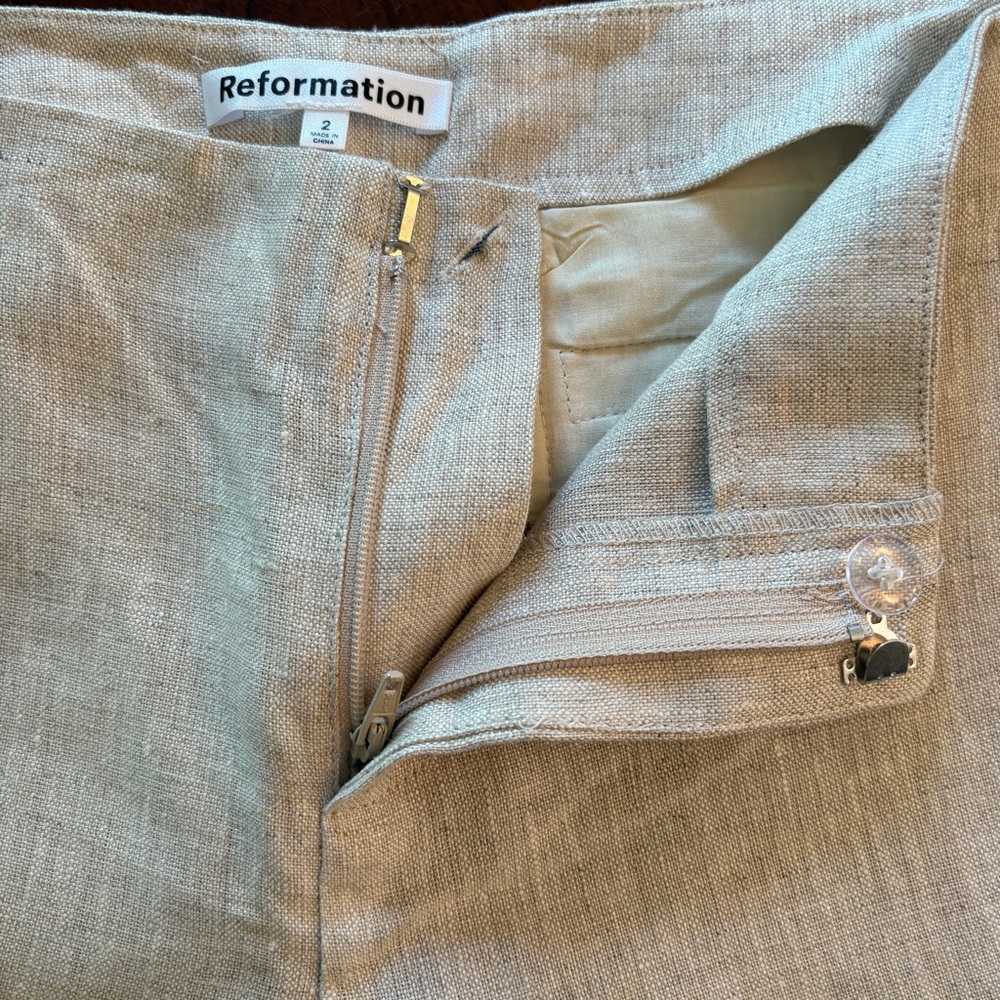 Reformation Linen Pants Vida Low Rise Oatmeal 2 - Picture 6 of 16
